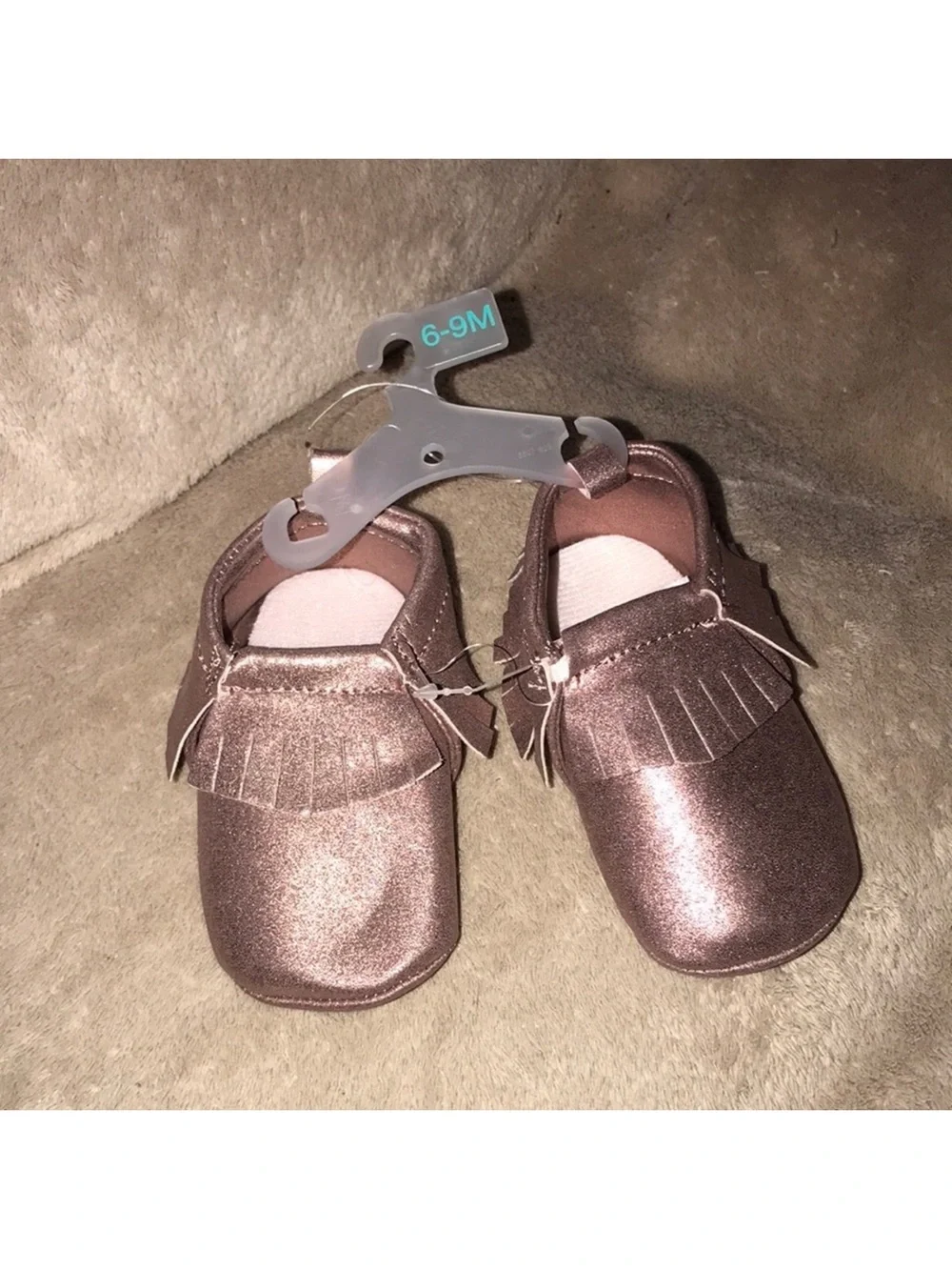 Target Metallic Rose Gold Moccasin Shoes with Fringe - 6-9M